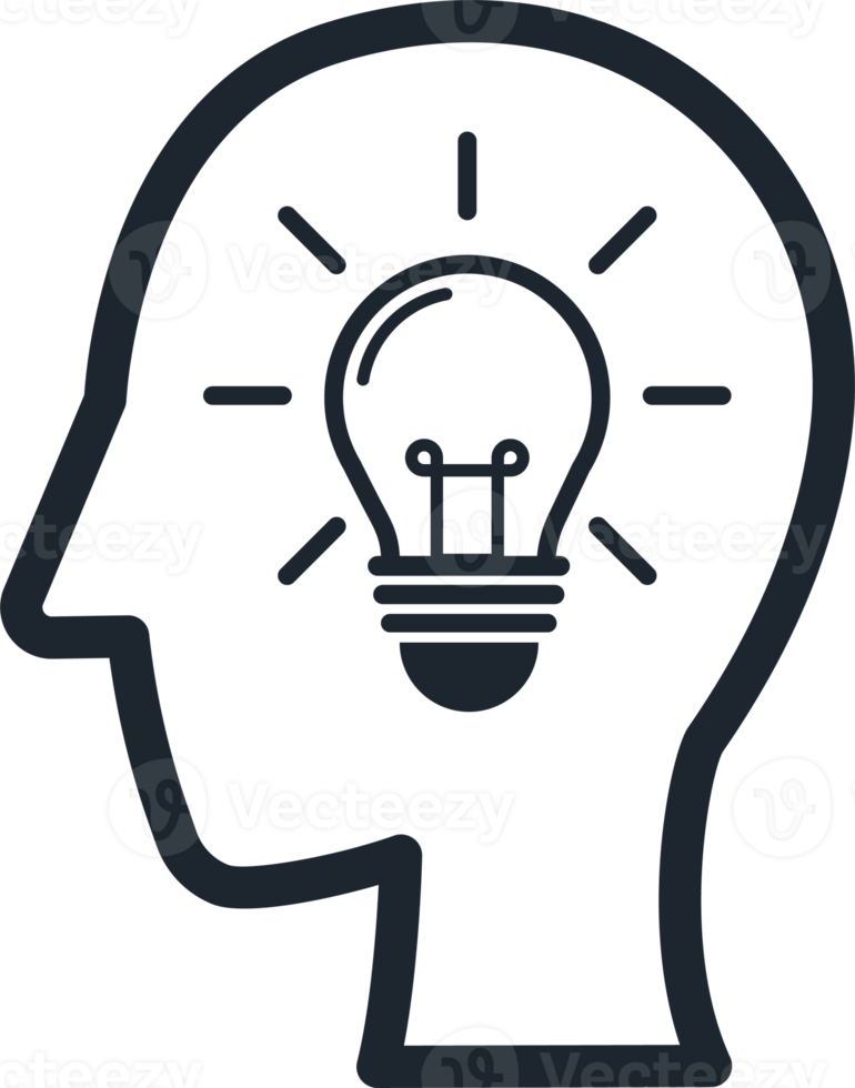 Human head icon and light bulb inside, Icon in the concept of creativity. png