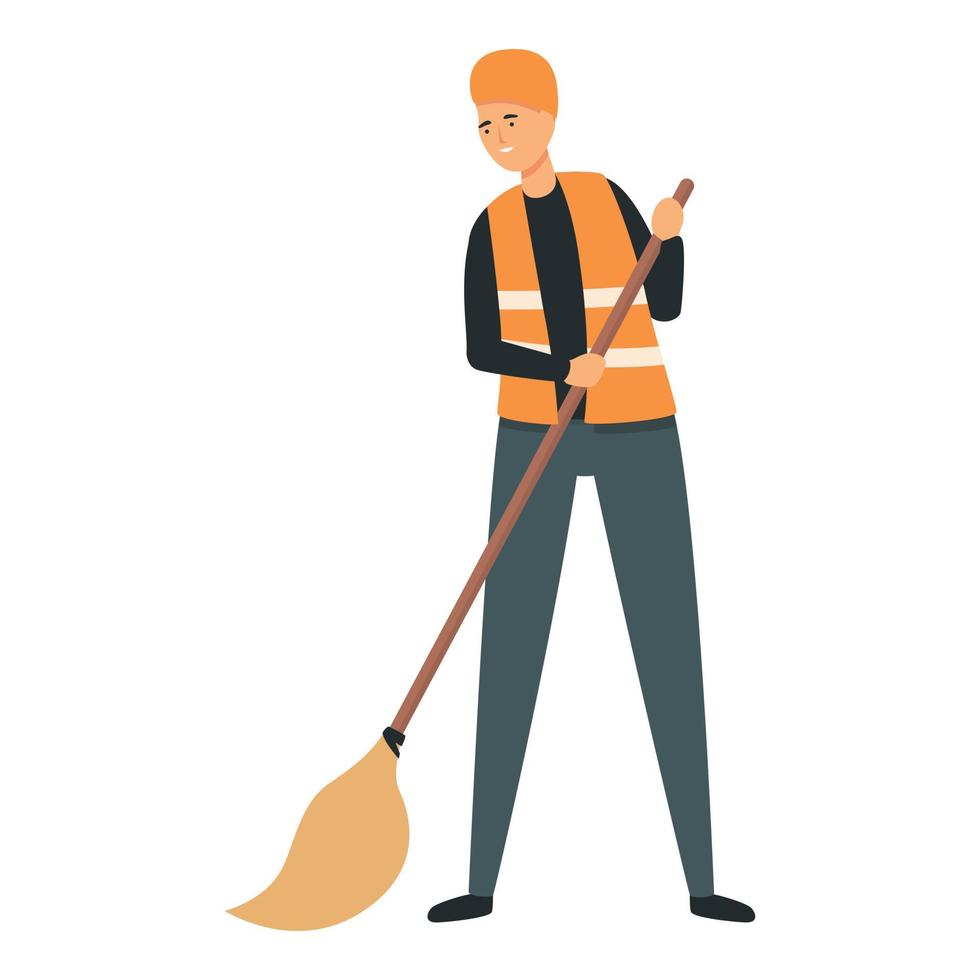 Broom cleaning icon cartoon vector. Waste collector vector