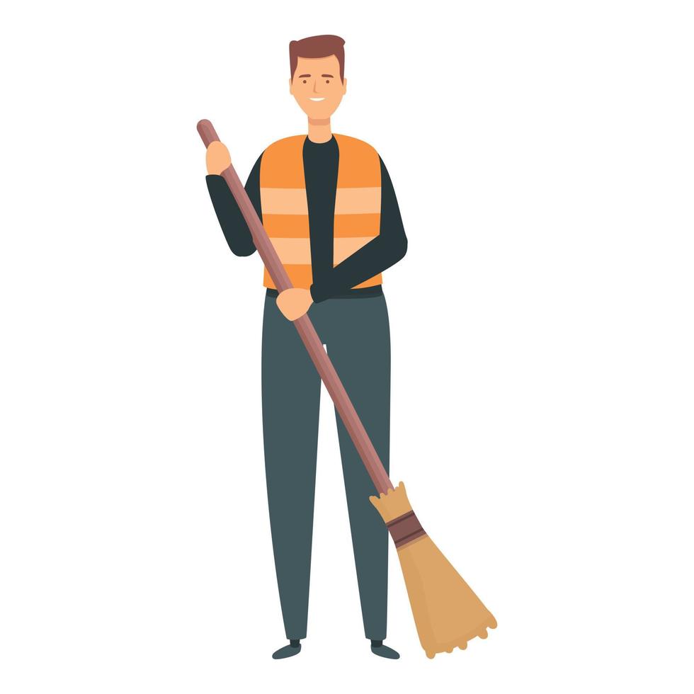 Man street cleaner broom icon cartoon vector. Garbage dump vector