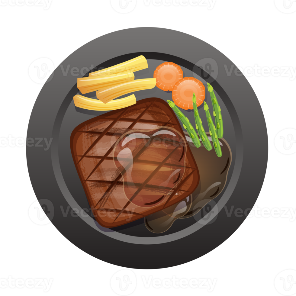 Juicy tasty steak on a black plate png