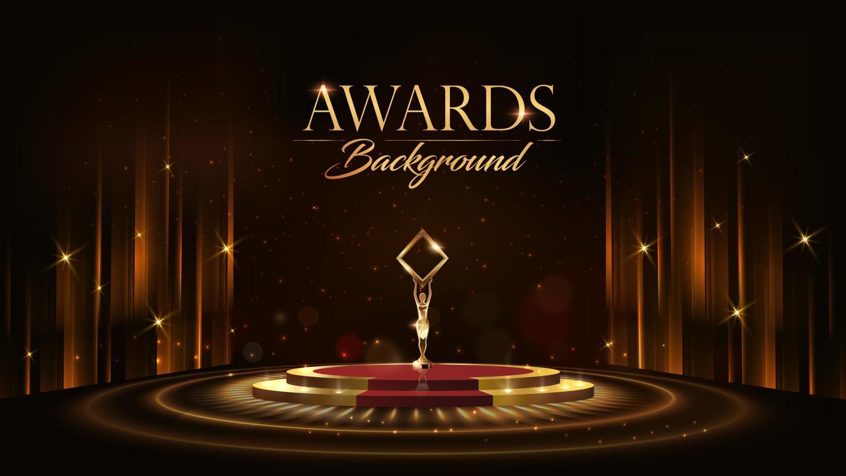 Red Maroon Golden Curtain Stage Award Background. Trophy on Round Red Carpet Luxury Background. Modern Abstract Design Template. LED Visual Motion Graphics. Wedding Marriage Invitation Poster. vector