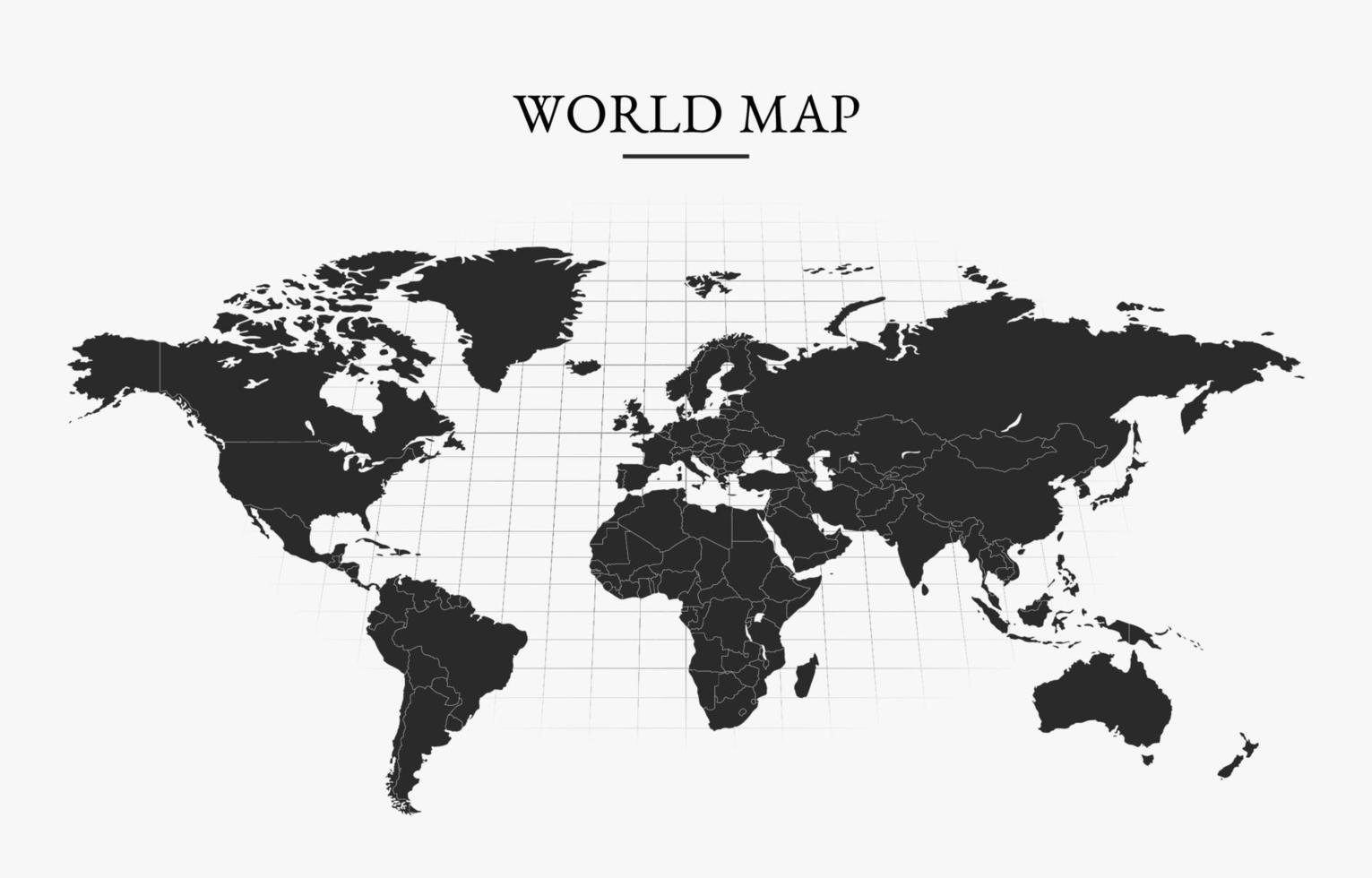 Flat Black and White World Map vector