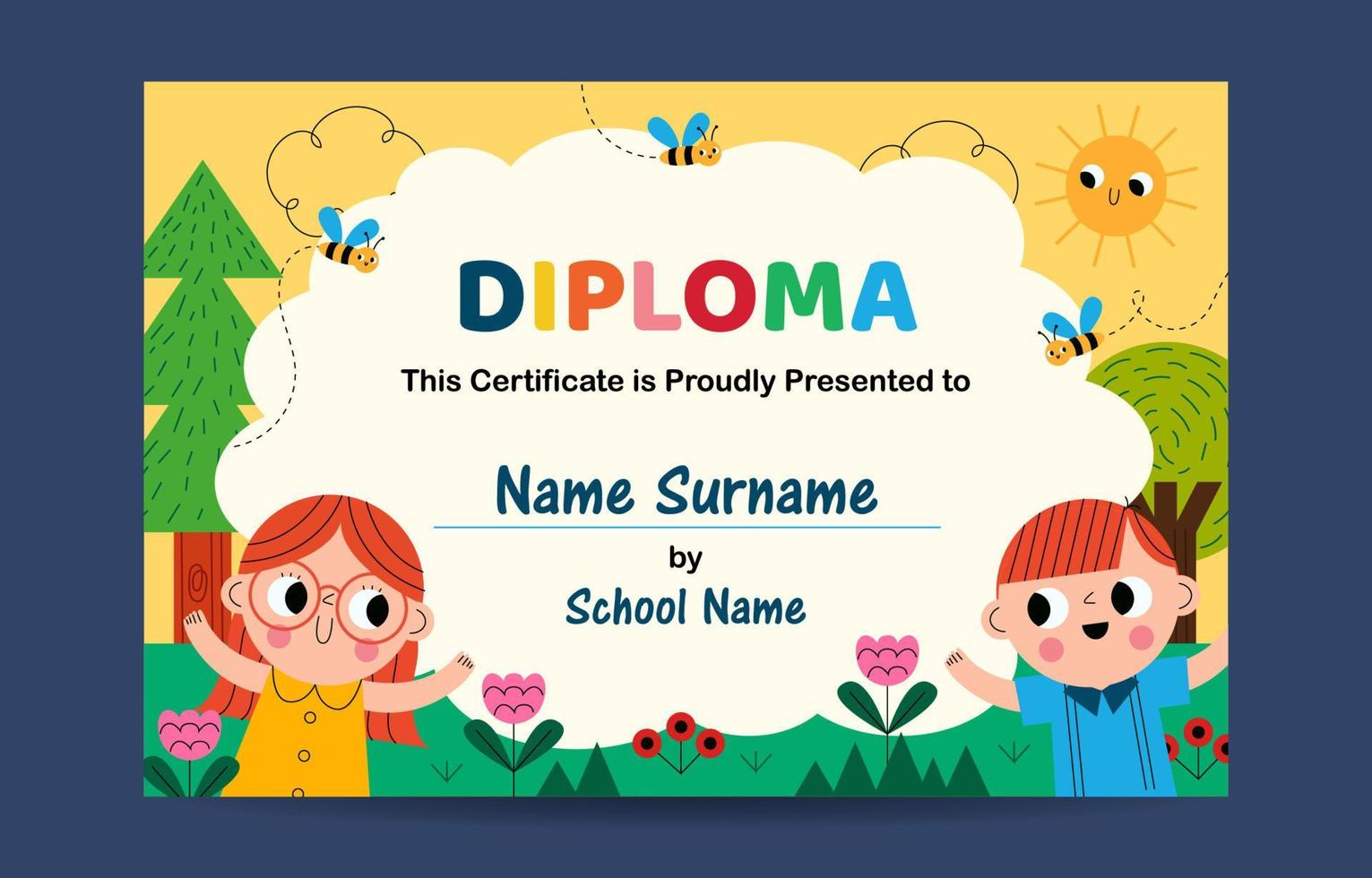 Children Diploma Certificate Template vector