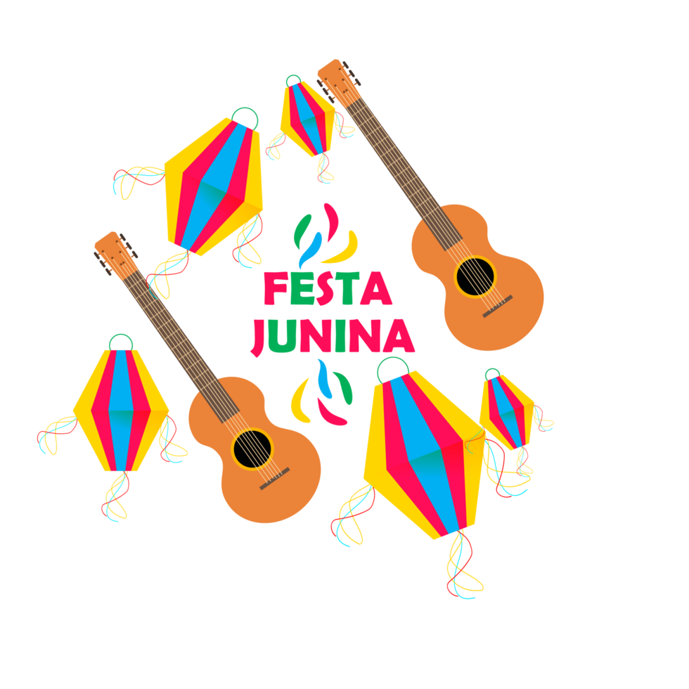 festa junina  with party flags, paper lantern png