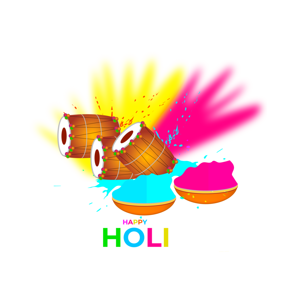 Happy holi festival design with splashing color png