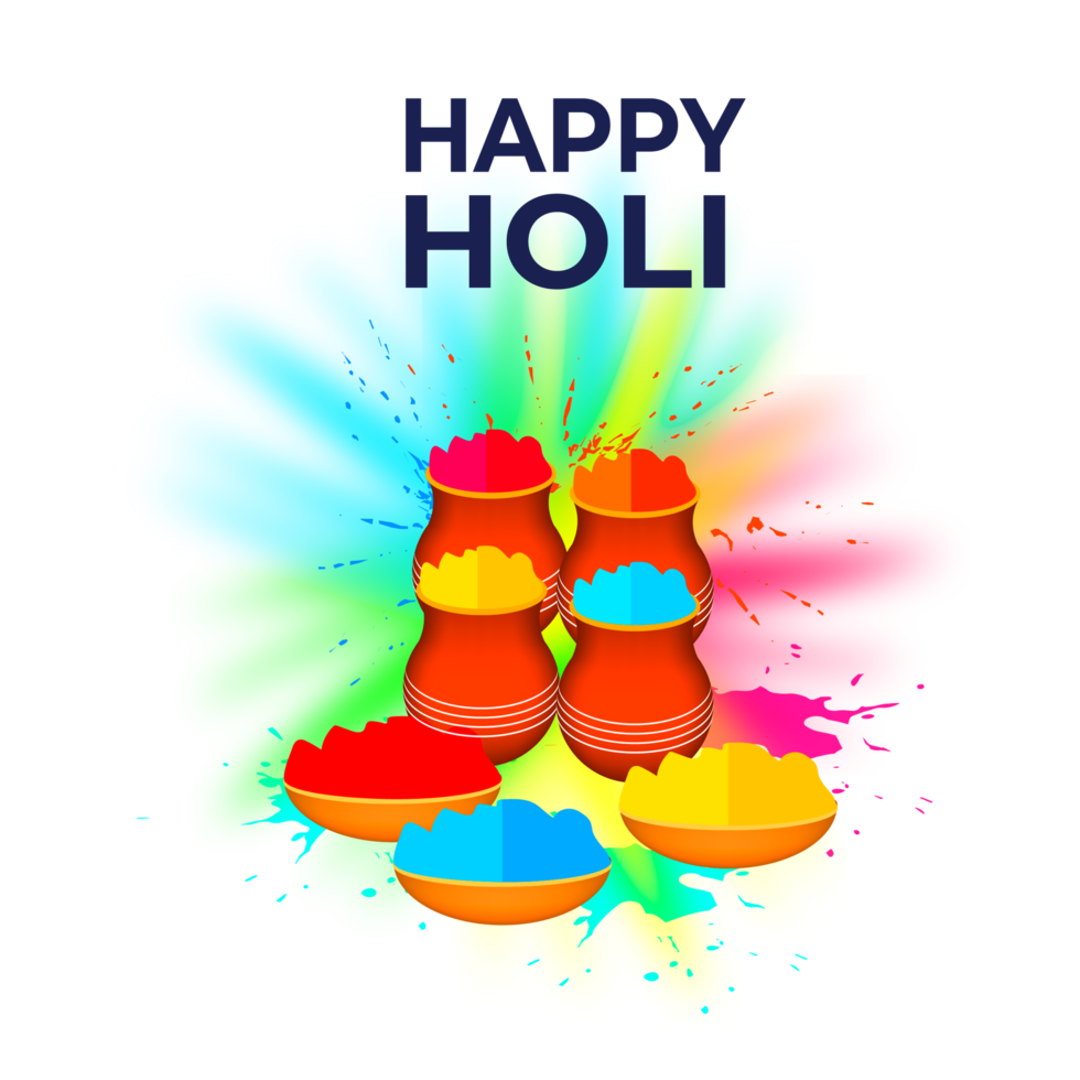 Happy holi festival design with splashing color png