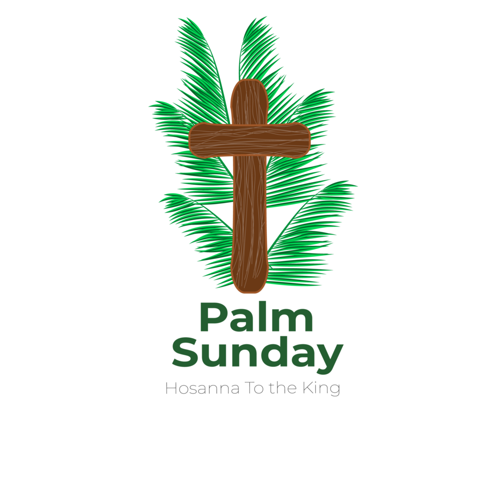 Ppalm sunday design with cross and palm leaf png