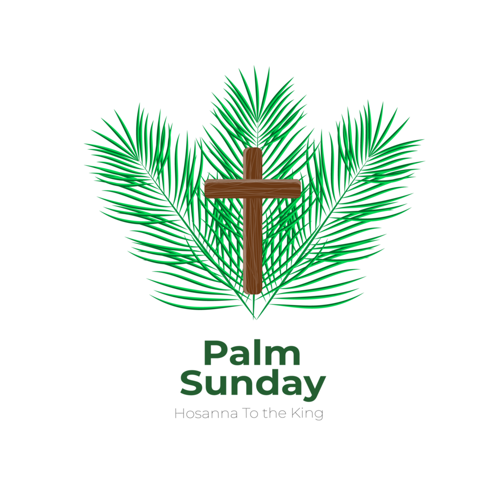 Ppalm sunday design with cross and palm leaf png