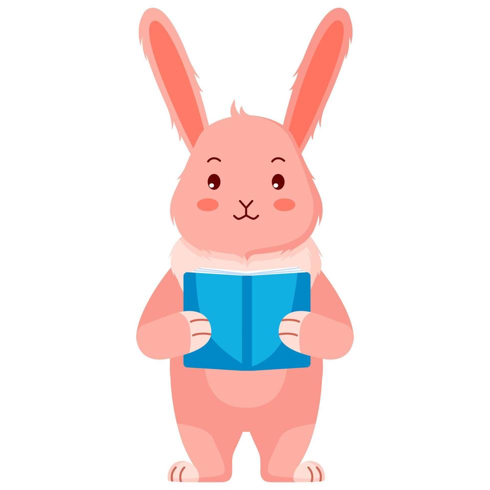 Cute pink rabbit with a book. vector
