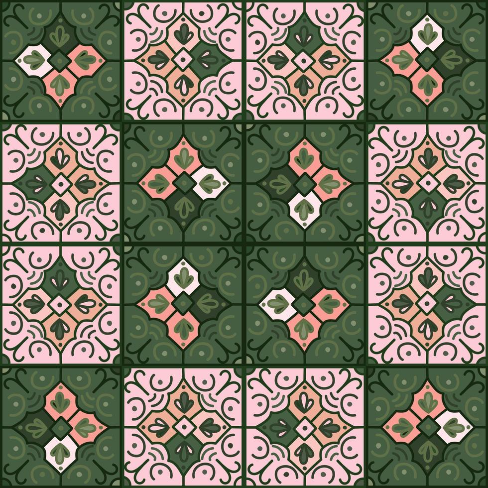 Seamless pattern with decorative mosaic elements. Vintage tile. Abstract geometric ornamental wallpaper. vector