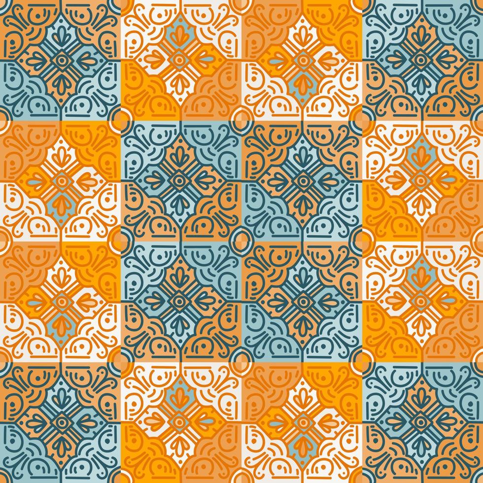 Ethnic floral mosaic seamless pattern. Abstract geometric ornamental wallpaper. vector