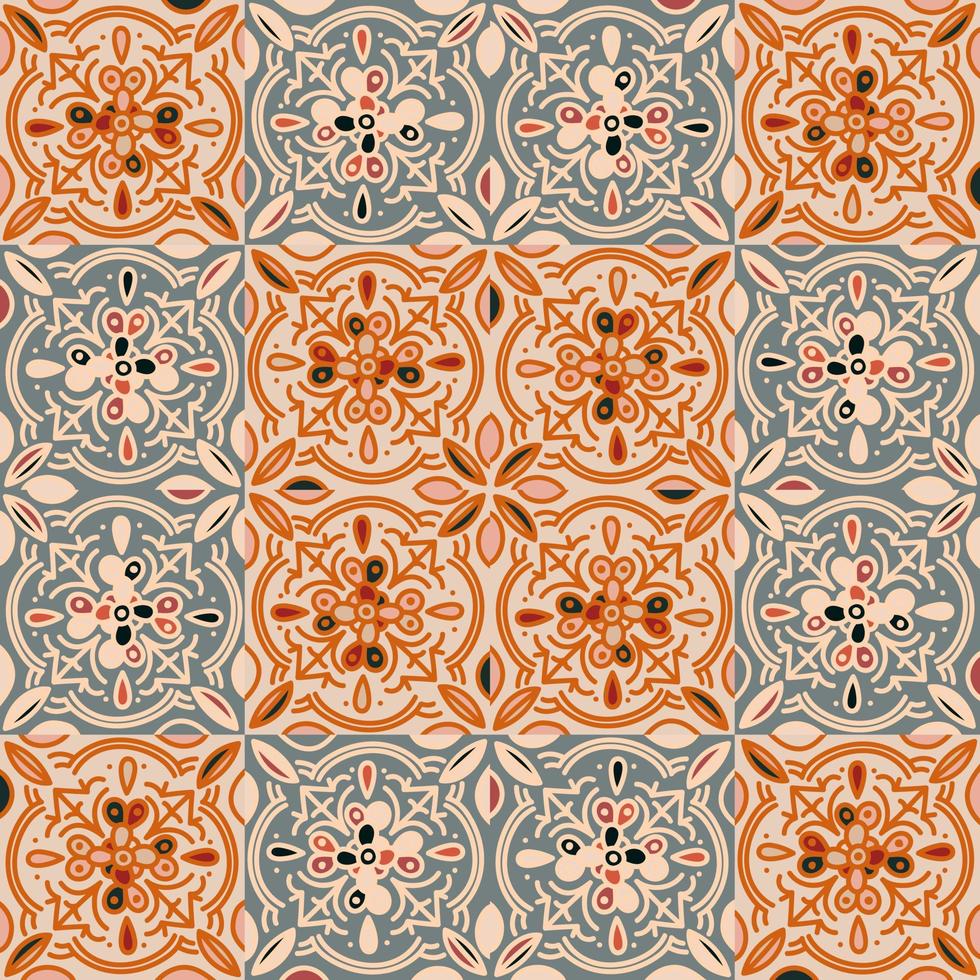 Ethnic floral mosaic tile. Abstract geometric ornamental seamless pattern. Vintage decorative ornament. vector