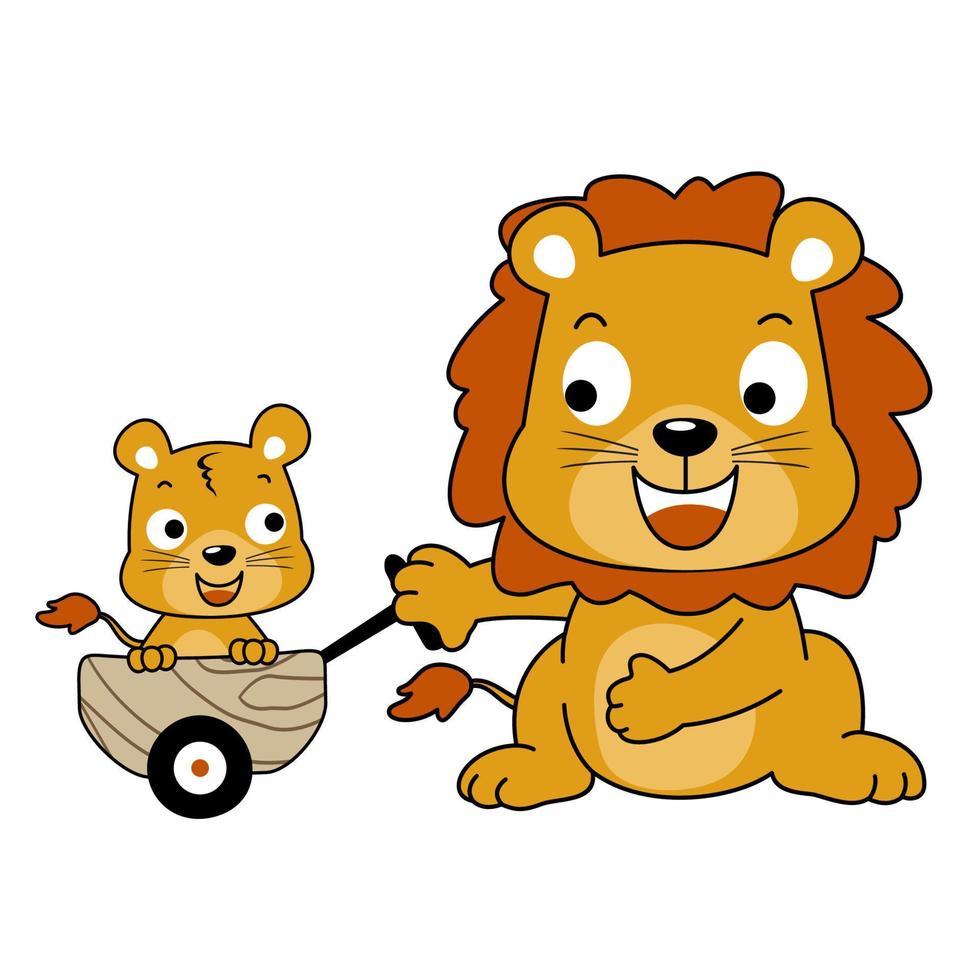 happy lion family, vector cartoon illustration