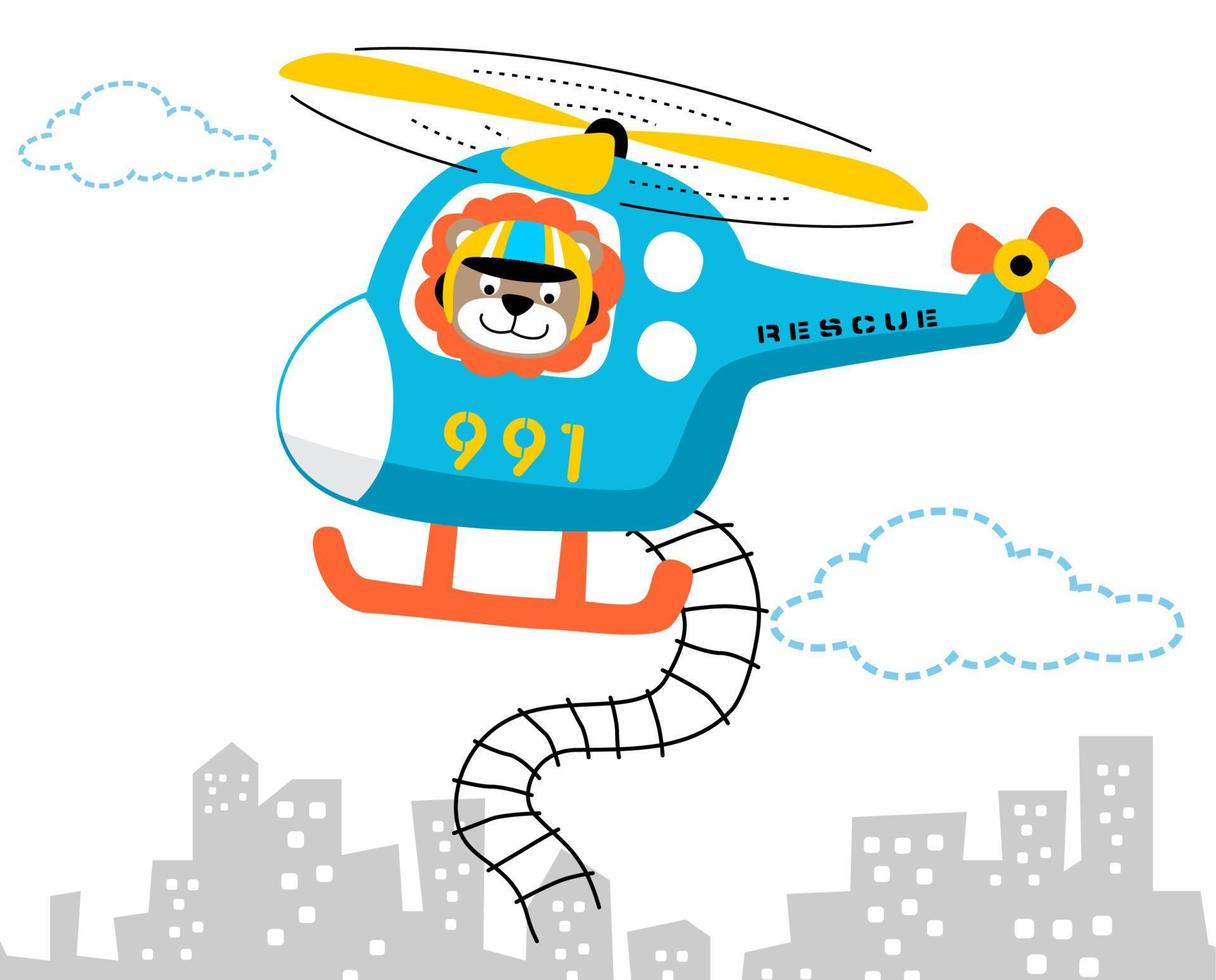 linda león en rescate helicóptero, vector dibujos animados ilustración