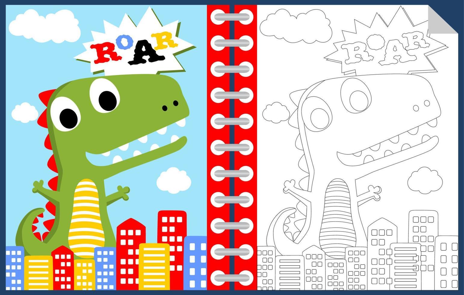 Funny monster cartoon in the city, coloring book or page vector