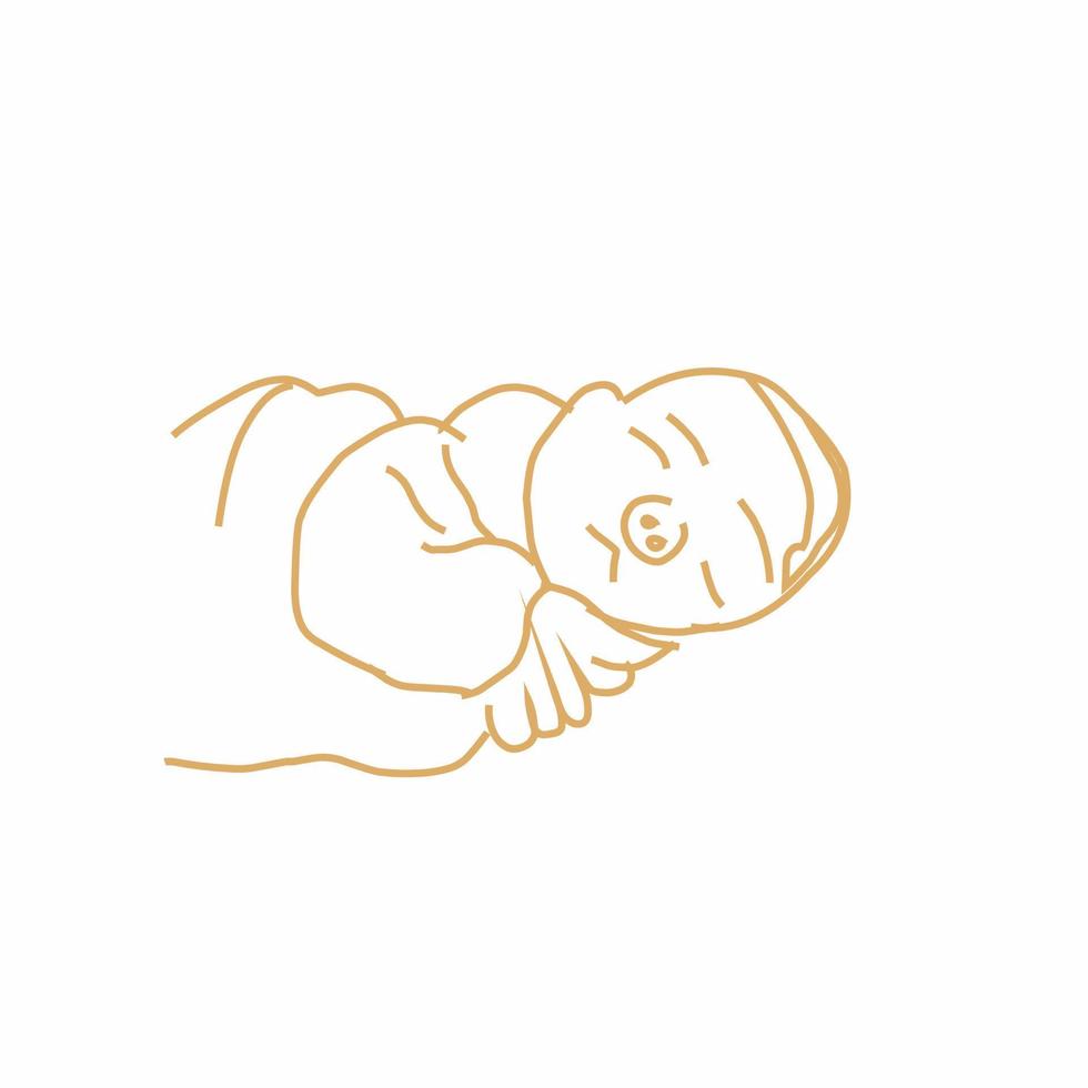 línea arte, bebé con desaire nariz, bonito dormido pose. vector