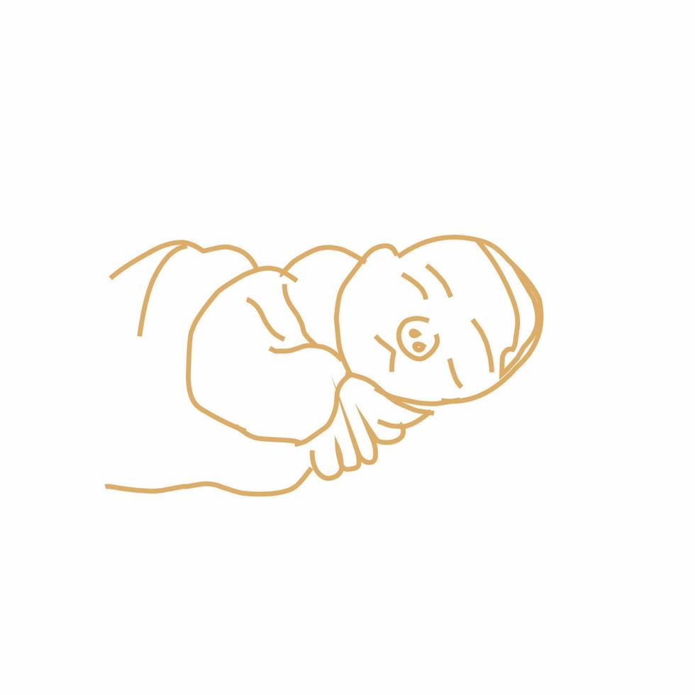 line art, baby with snub nose, pretty sleeping pose. vector