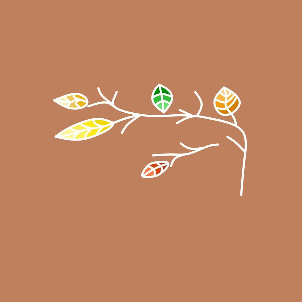 vector illustration, Full color leaf with branches curved shape, isolated brown background