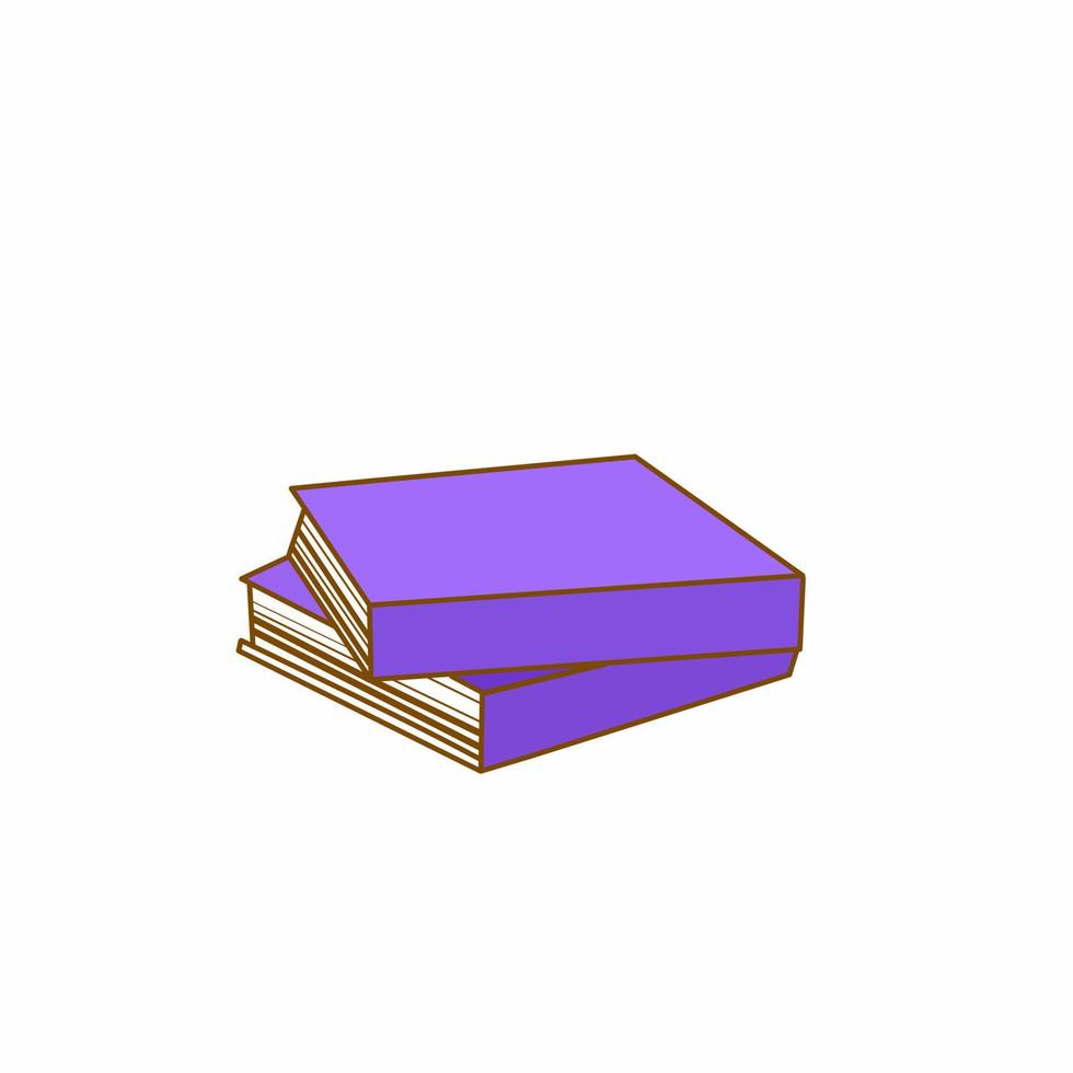 Vector illustration, stack of 2 purple books tilted, isolated white background.