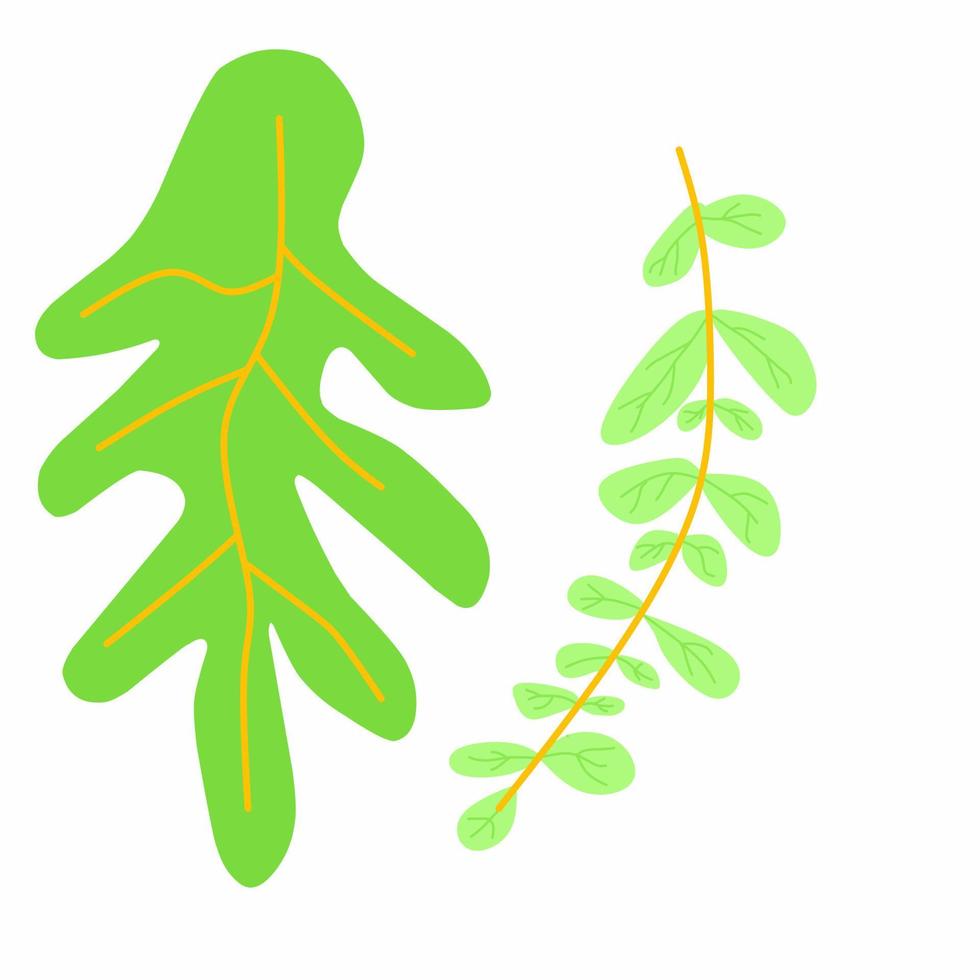 Flat design, cut green leaf with twigs, vector illustration