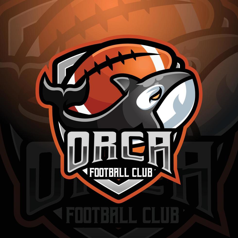 orca asesino ballena mascota americano fútbol americano y rugby equipo logo diseño vector con moderno ilustración concepto estilo para insignia, emblema y camiseta impresión. para deporte, jugador, liga y deporte equipo.