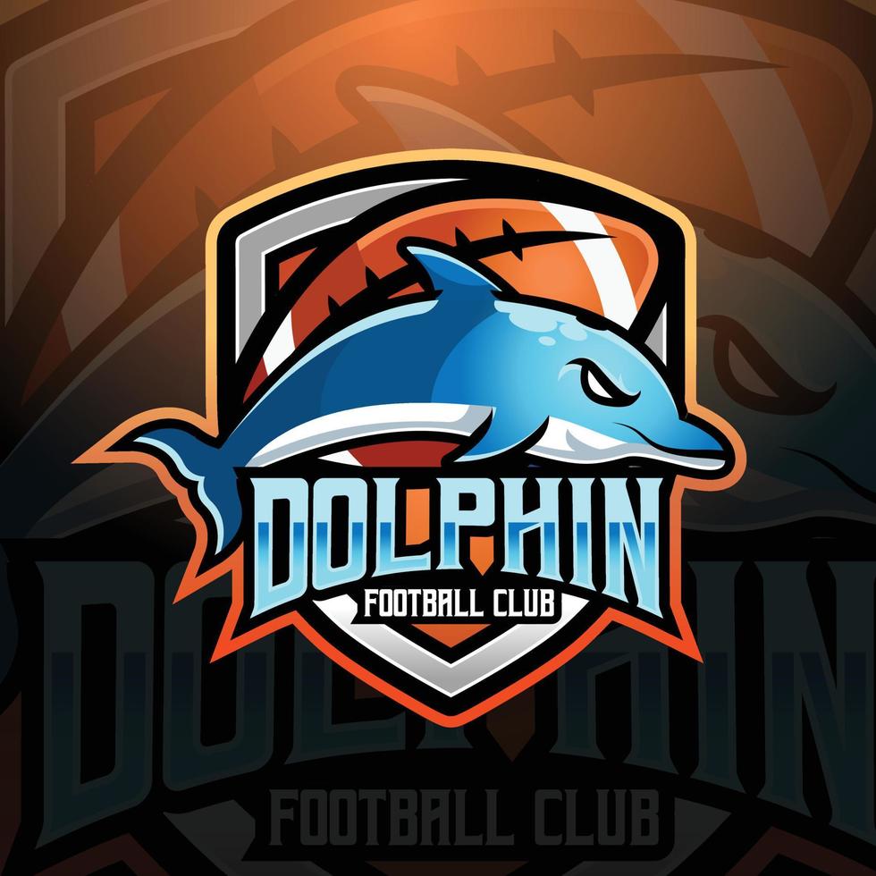 dolphin mascot american football and rugby team logo design vector with modern illustration concept style for badge, emblem and tshirt printing. modern dolphin shield logo for sport, league