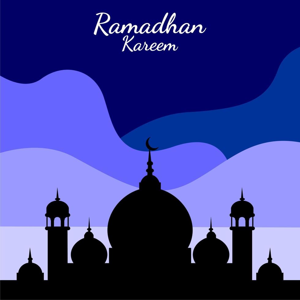 Ramadan kareem vector islamic background with blue color and mosque