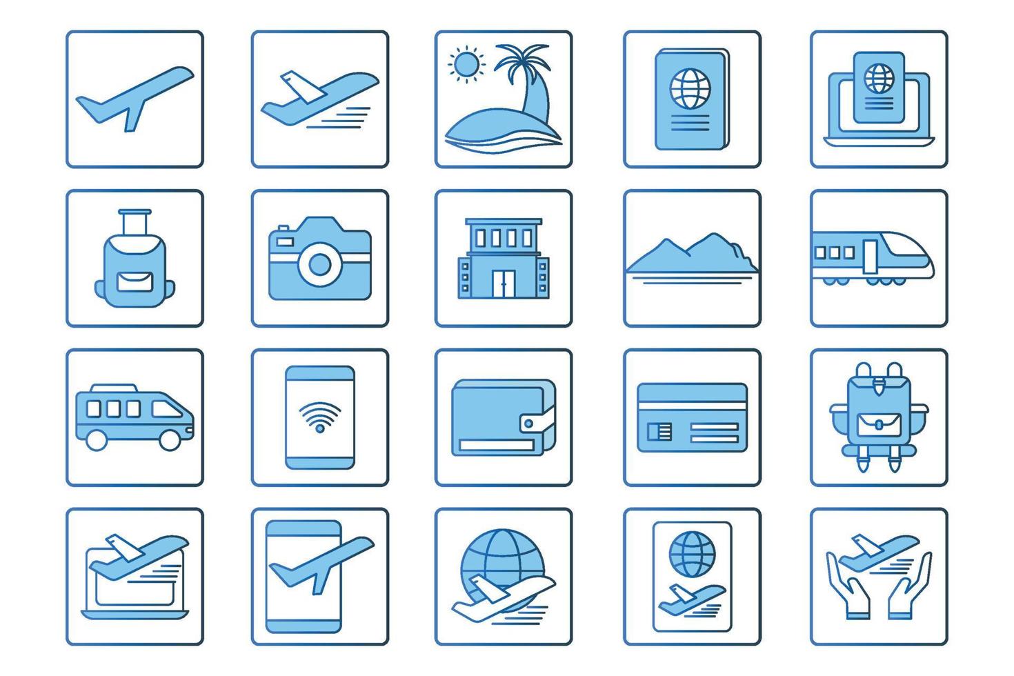 Travel set icon illustration. icon related to Transportation, holiday, tourists. Flat line icon style. Simple vector design editable