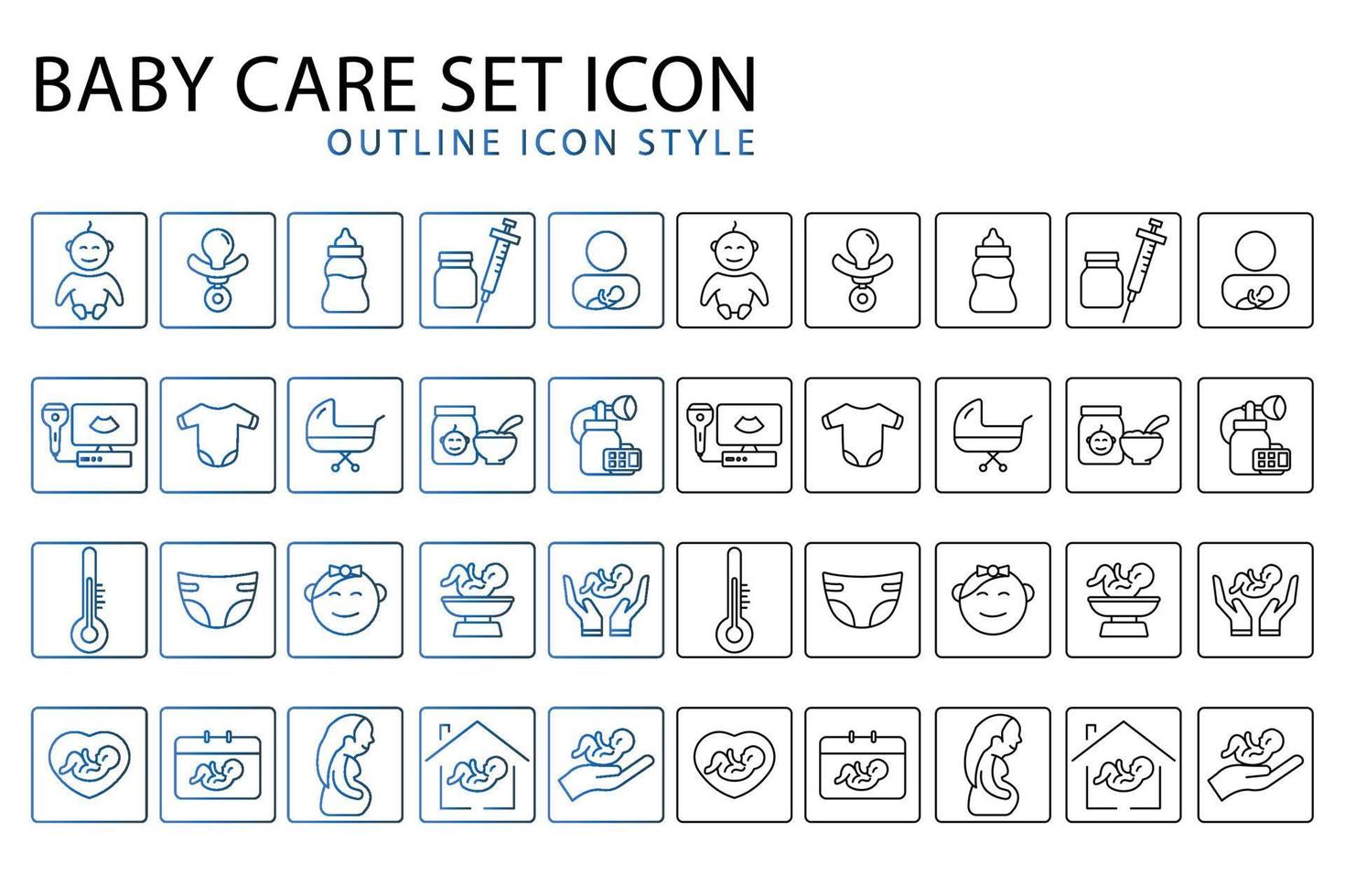 Baby care set icon illustration. Outline icon style. Simple vector design editable