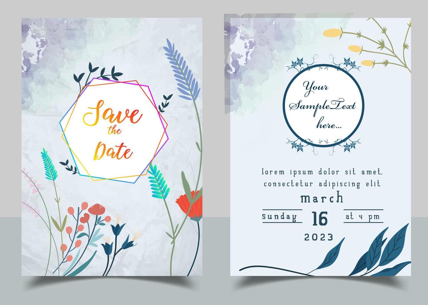 Invitation Card with beautiful blooming floral watercolor background. Elegant wedding card with beautiful floral vector. Beautiful hand drawing Wedding invitation design pink rose invitation template. vector