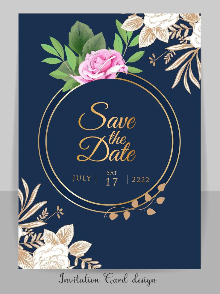 Invitation Card with beautiful blooming floral watercolor background. Beautiful hand drawing Wedding invitation design pink rose invitation template. Elegant wedding card with beautiful floral vector. vector