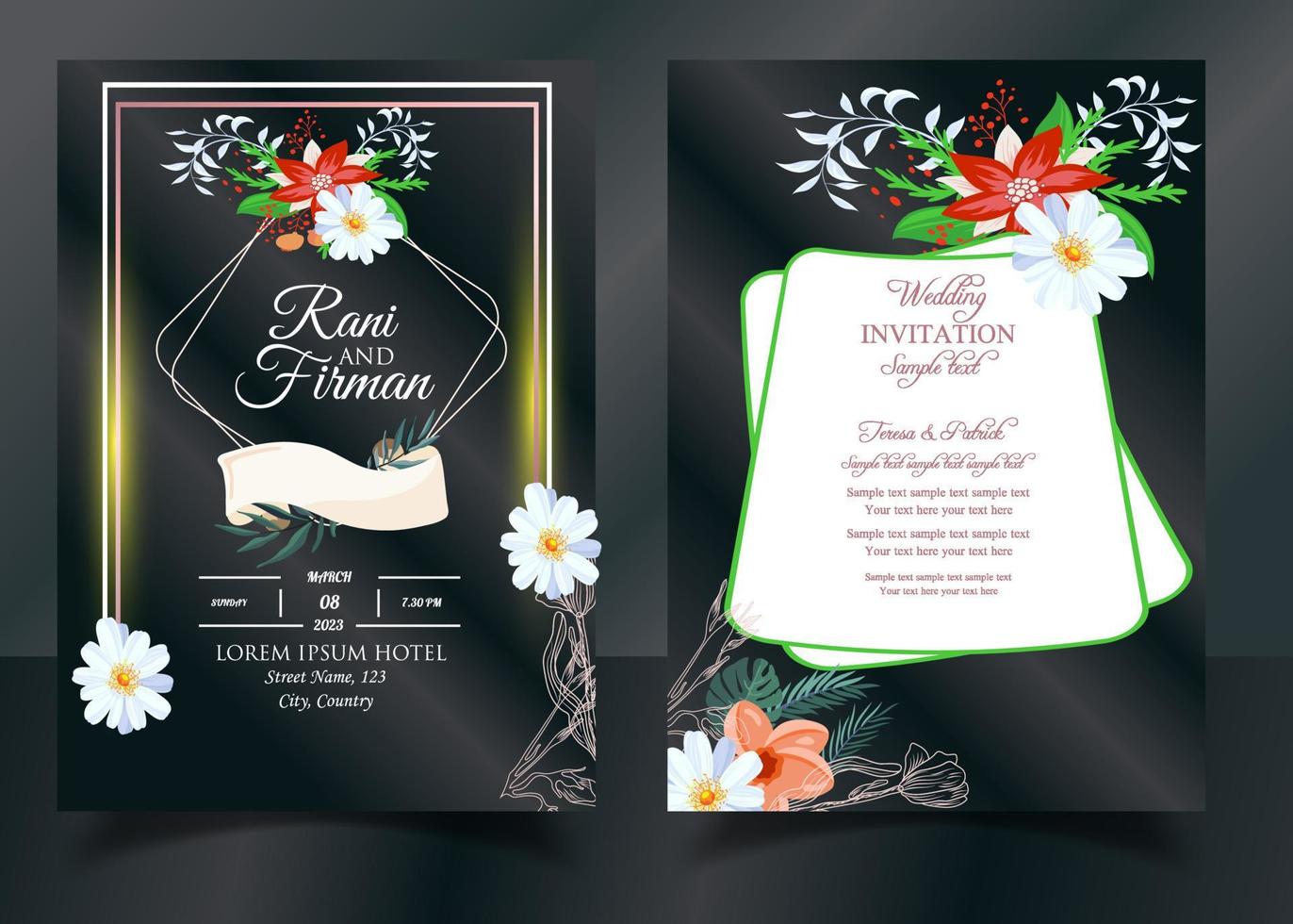 Invitation Card with beautiful blooming floral watercolor background. Beautiful hand drawing Wedding invitation design pink rose invitation template. Elegant wedding card with beautiful floral vector. vector
