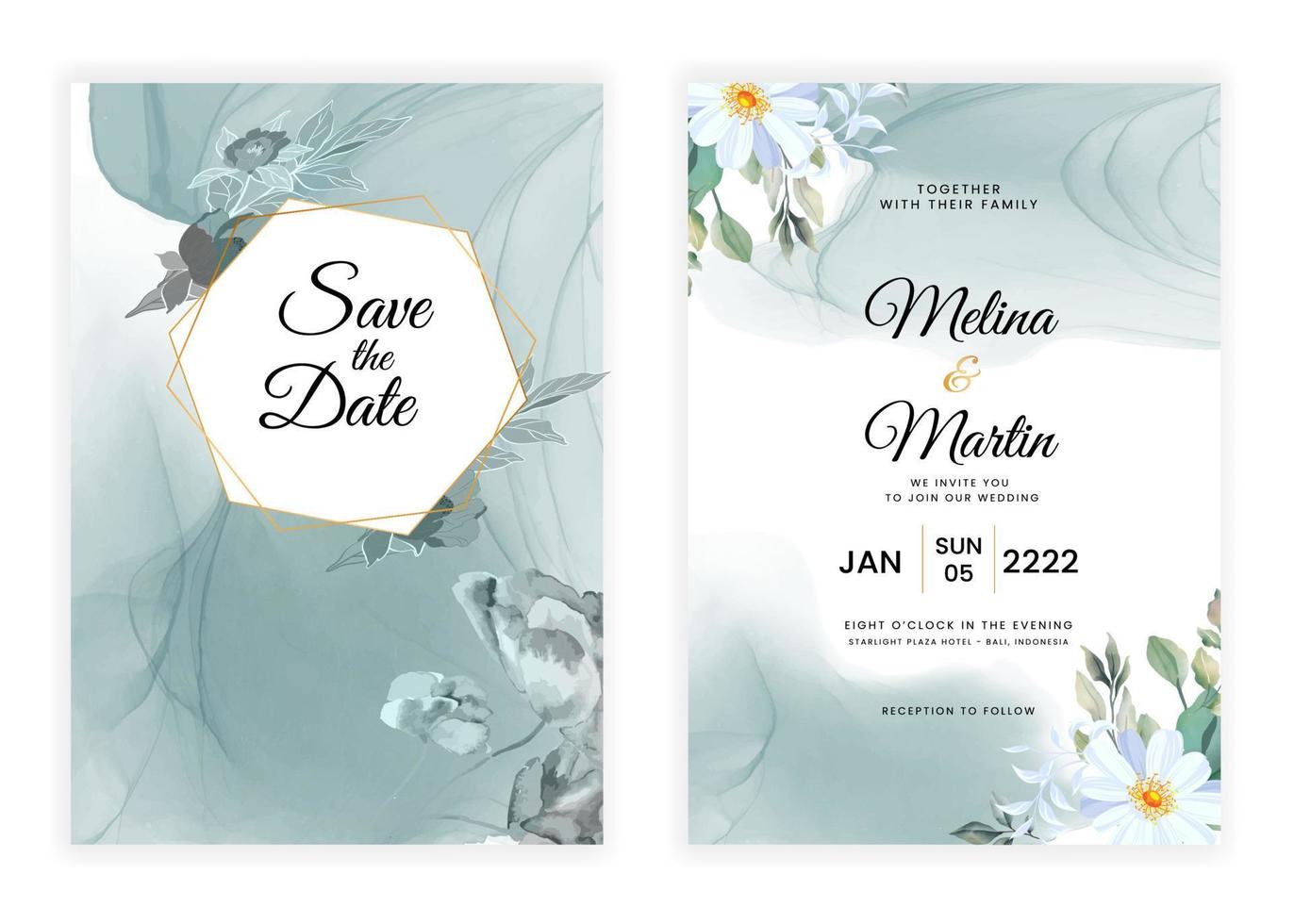 Invitation Card with beautiful blooming floral watercolor background. Beautiful hand drawing Wedding invitation design pink rose invitation template. Elegant wedding card with beautiful floral vector. vector