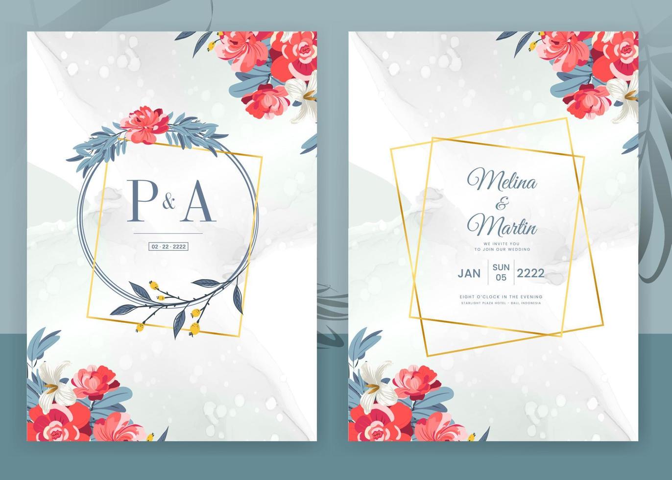 Invitation Card with beautiful blooming floral watercolor background. Beautiful hand drawing Wedding invitation design pink rose invitation template. Elegant wedding card with beautiful floral vector. vector