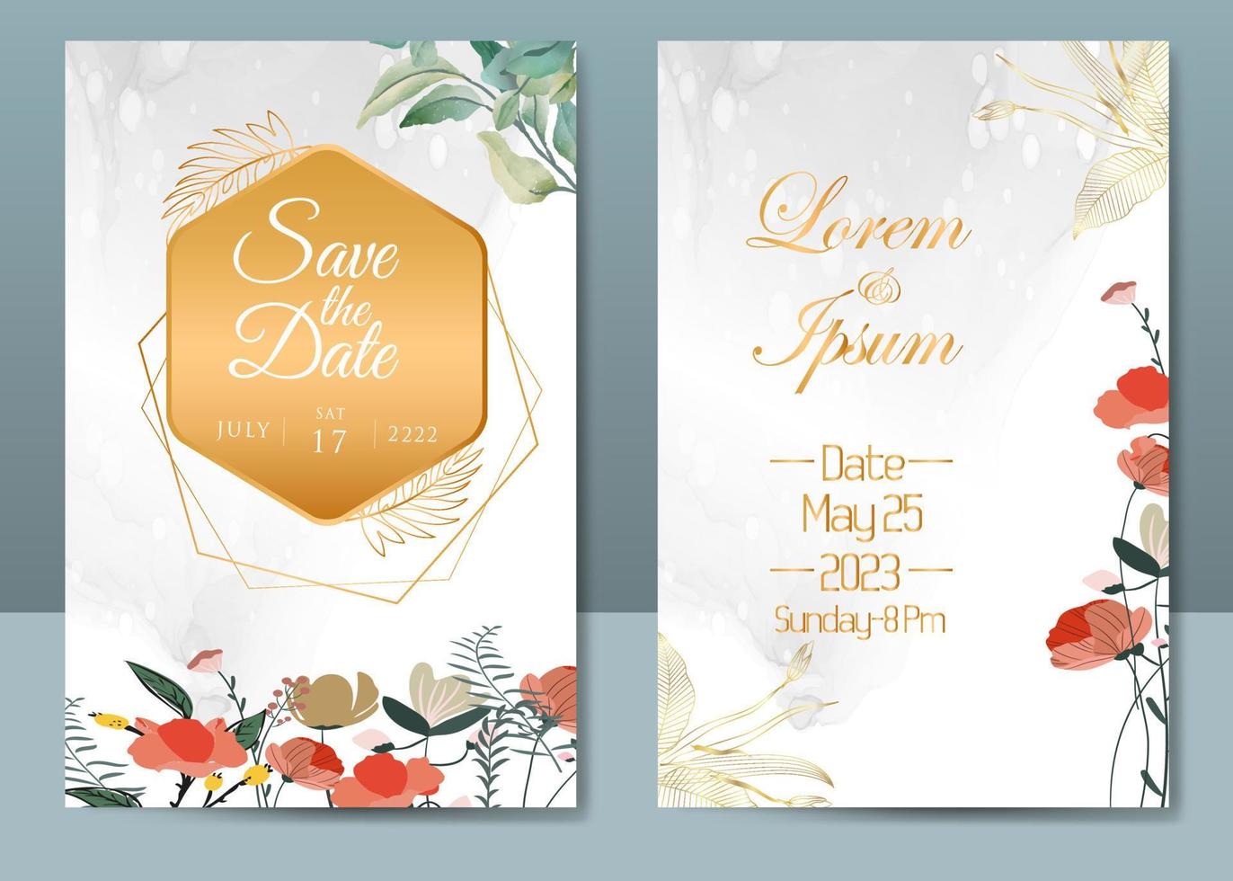 invitación tarjeta con hermosa floreciente floral acuarela antecedentes. hermosa mano dibujo Boda invitación diseño rosado Rosa invitación modelo. elegante Boda tarjeta con hermosa floral vector. vector