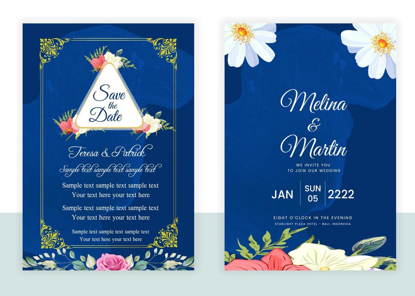 Invitation Card with beautiful blooming floral watercolor background. Beautiful hand drawing Wedding invitation design pink rose invitation template. Elegant wedding card with beautiful floral vector. vector