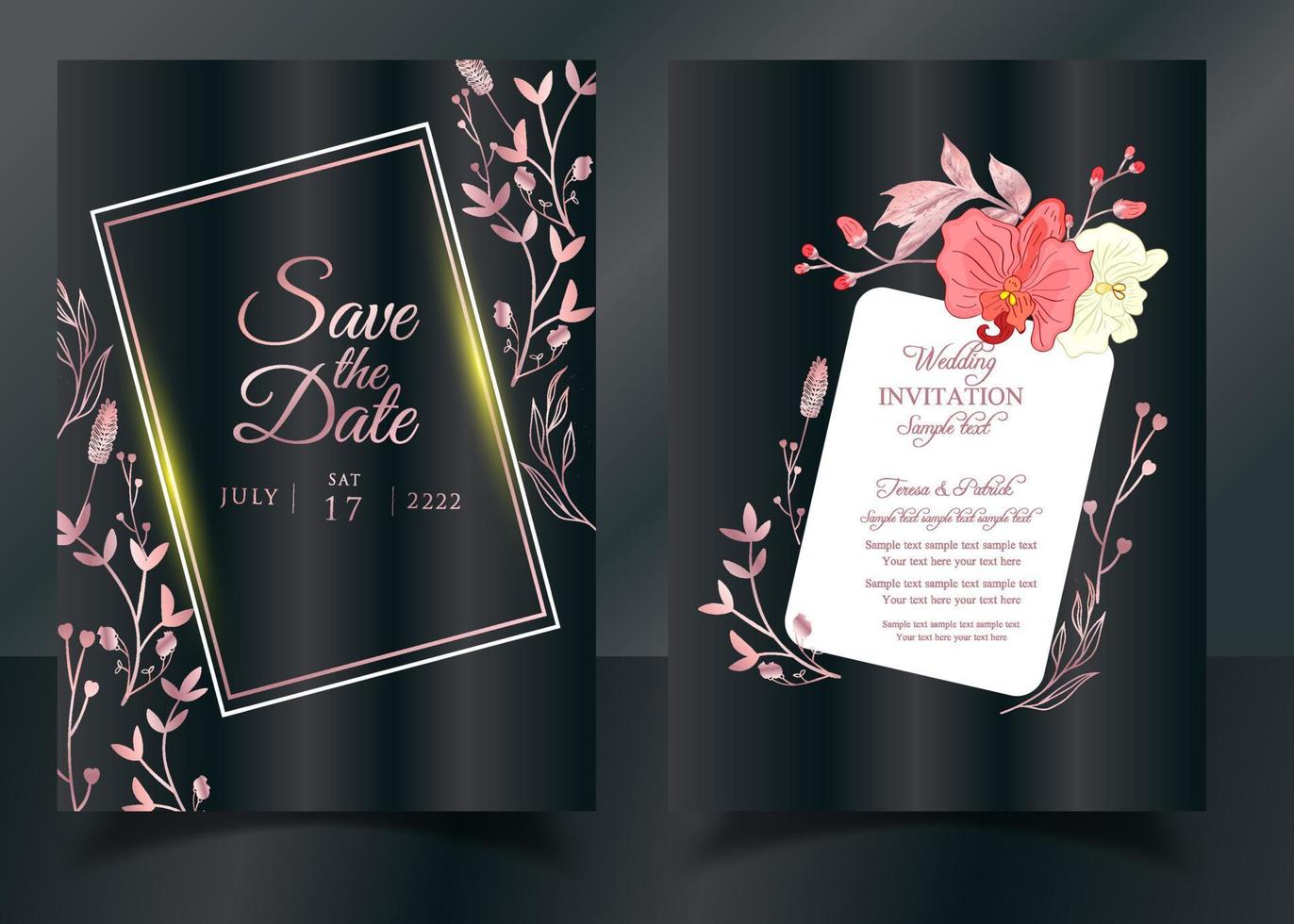 invitación tarjeta con hermosa floreciente floral acuarela antecedentes. elegante Boda tarjeta con hermosa floral vector. hermosa mano dibujo Boda invitación diseño rosado Rosa invitación modelo. vector