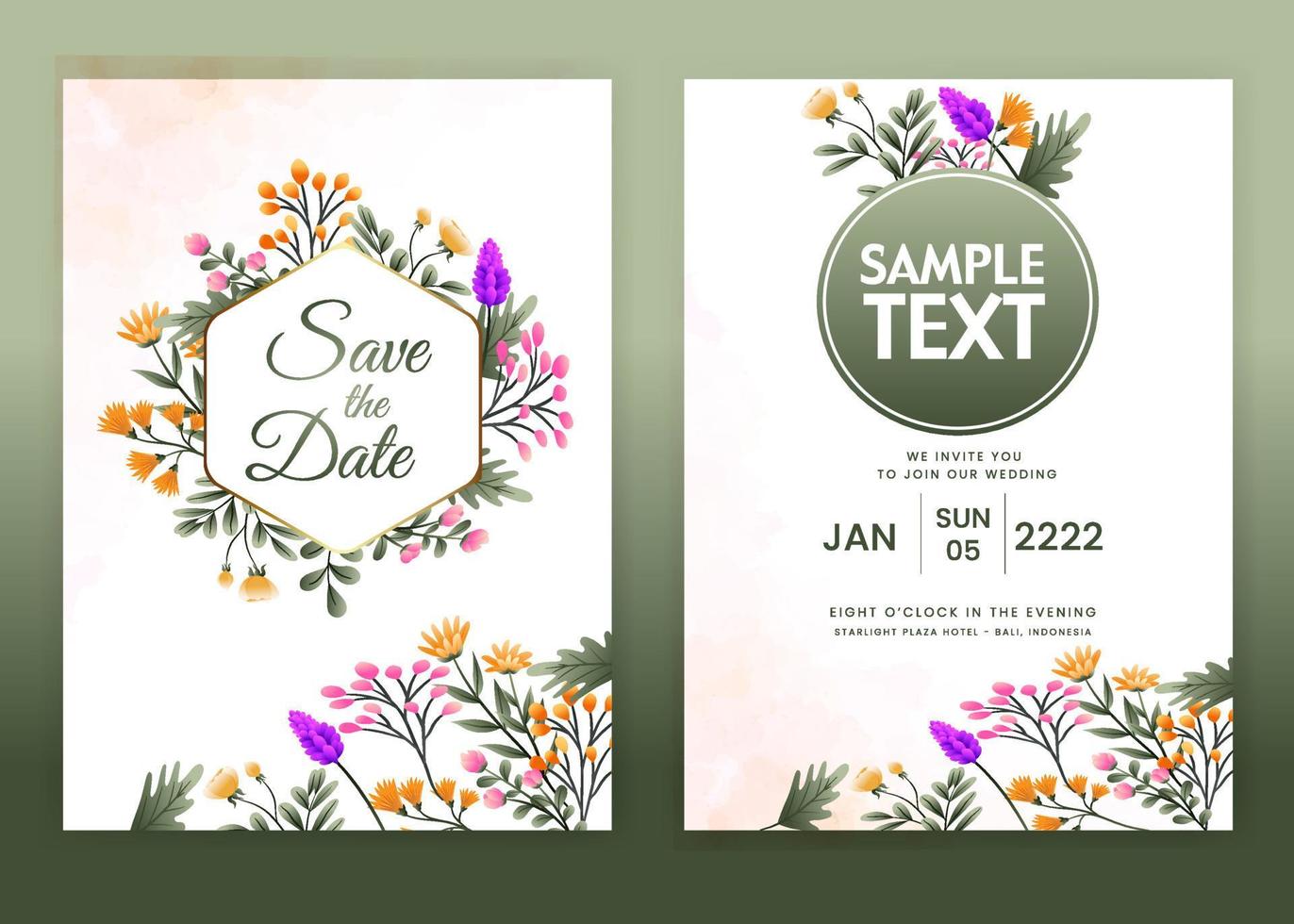 Invitation Card with beautiful blooming floral watercolor background. Elegant wedding card with beautiful floral vector. Beautiful hand drawing Wedding invitation design pink rose invitation template. vector