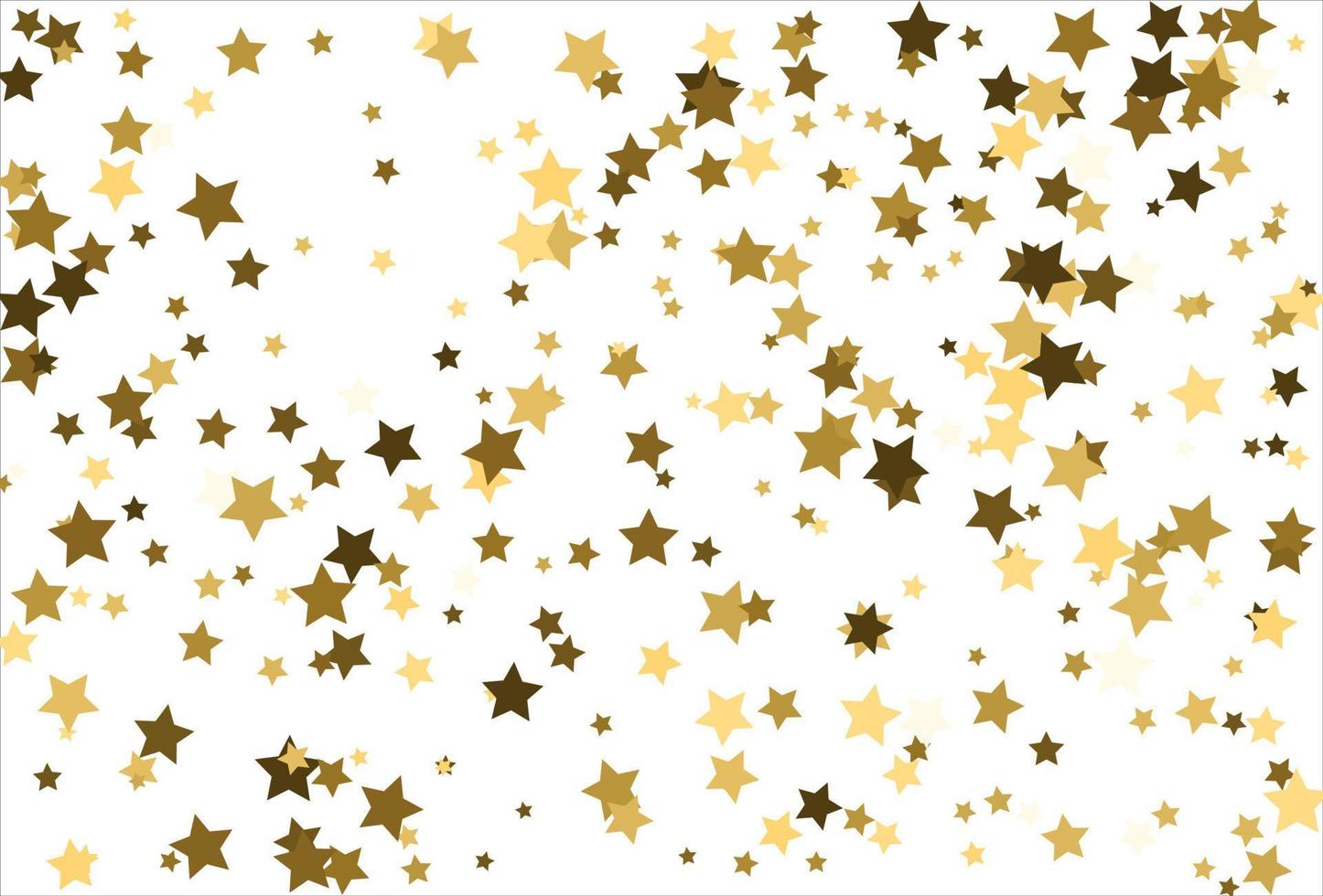 estrellas doradas que caen al azar sobre fondo blanco. patrón brillante para pancarta, tarjeta de felicitación, tarjeta de navidad y año nuevo, invitación, postal, embalaje de papel vector