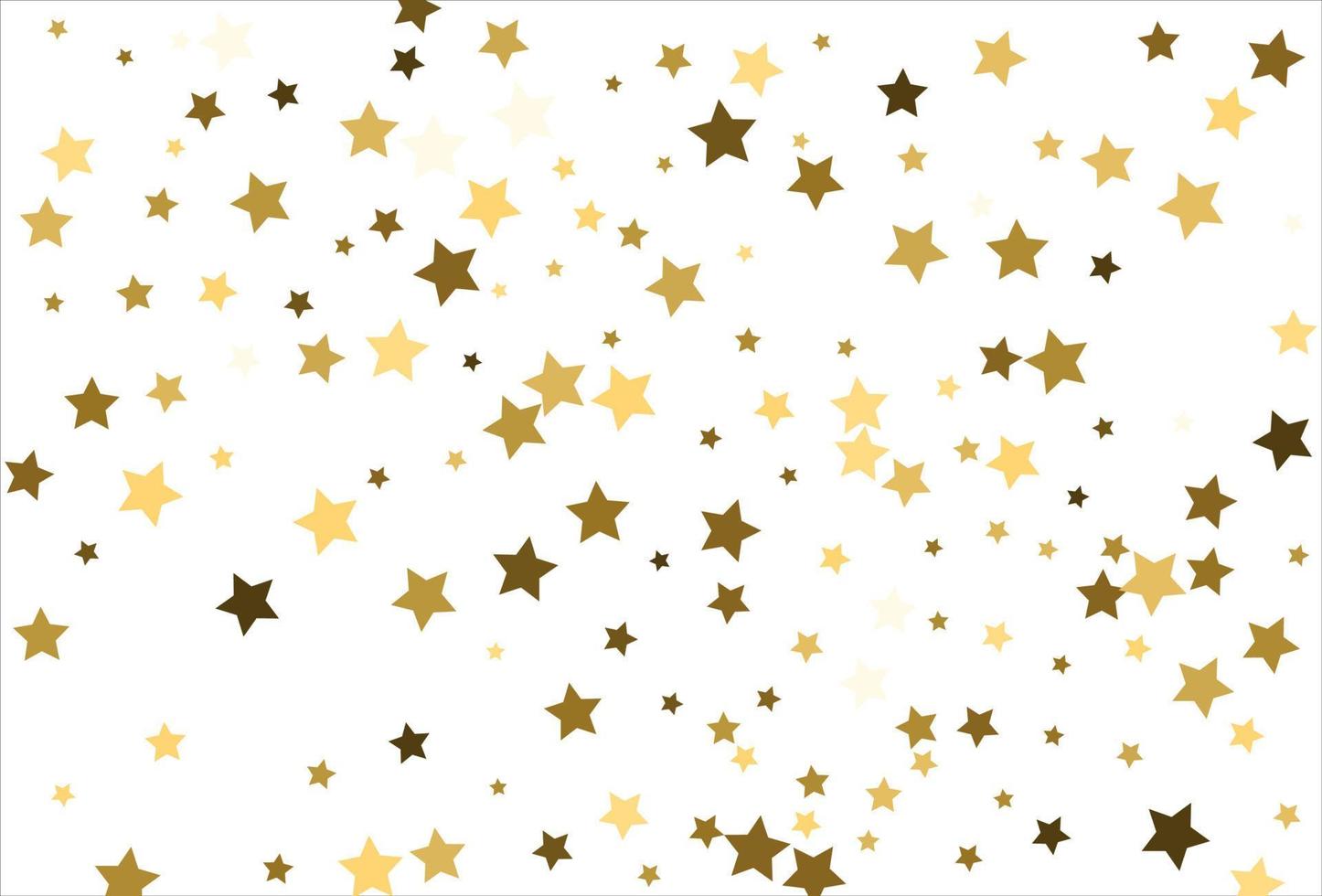 Random falling gold stars on white background. Glitter pattern for banner, greeting card, Christmas and New Year card, invitation, postcard, paper packaging vector