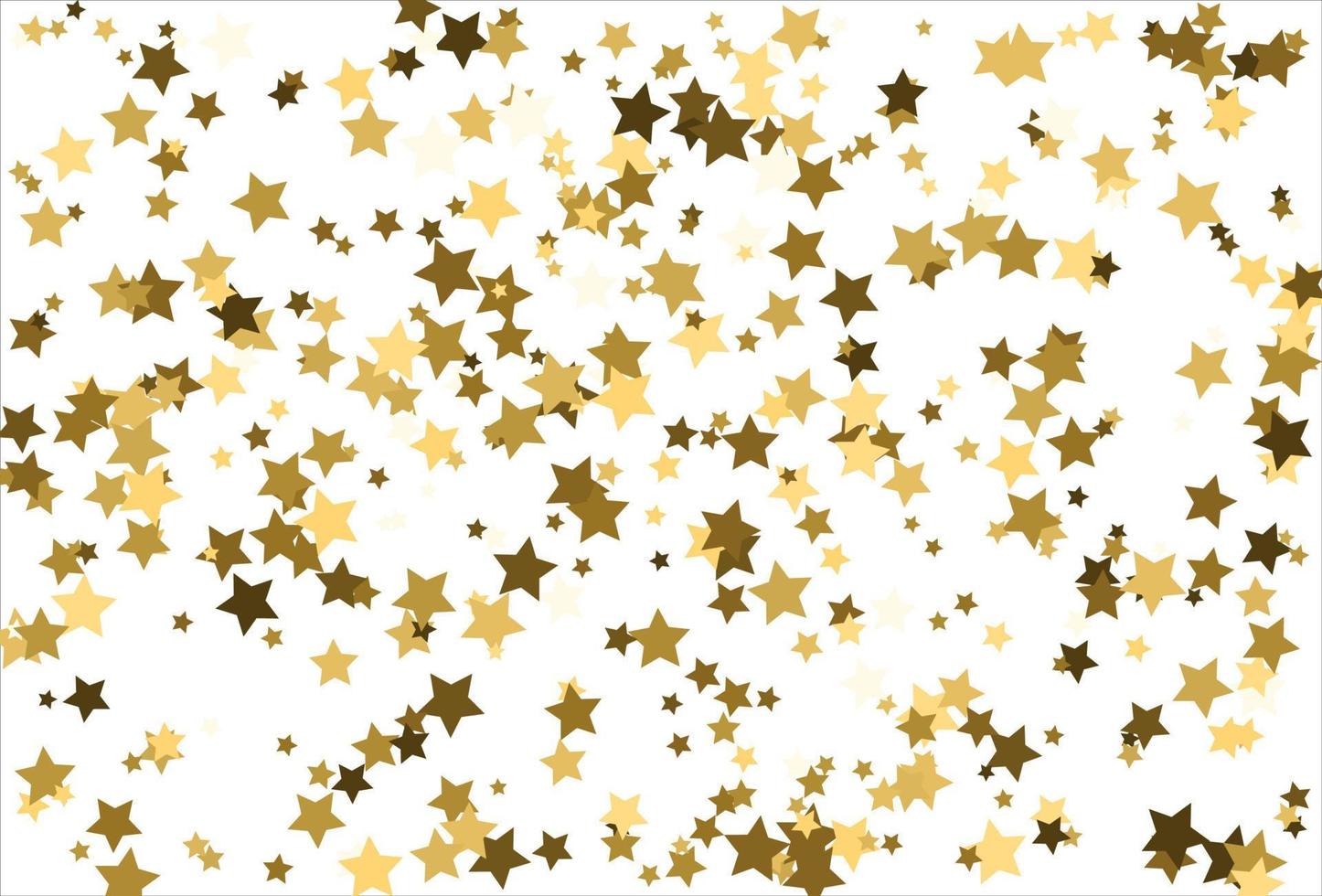 Random falling gold stars on white background. Glitter pattern for banner, greeting card, Christmas and New Year card, invitation, postcard, paper packaging vector