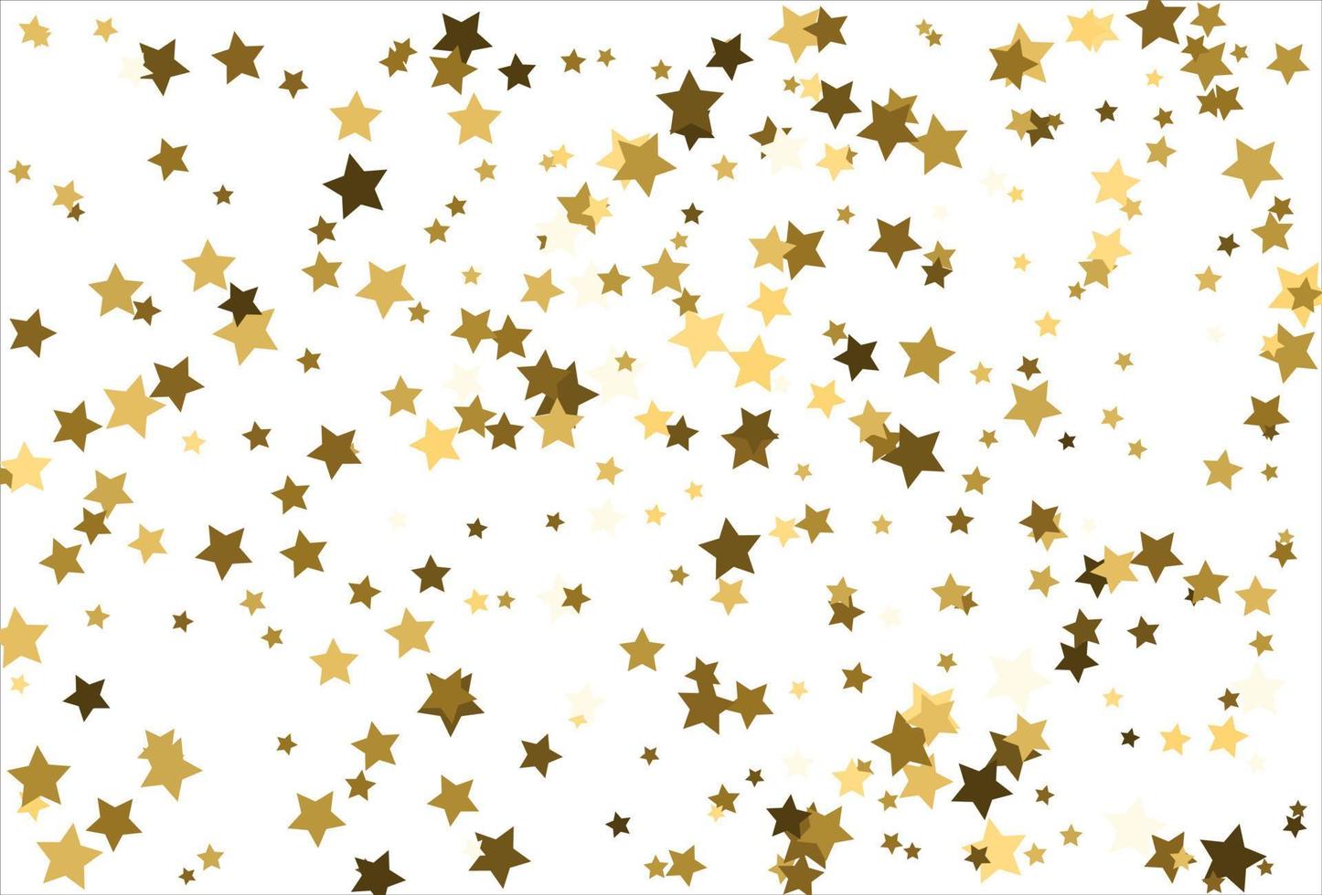 Random falling gold stars on white background. Glitter pattern for banner, greeting card, Christmas and New Year card, invitation, postcard, paper packaging vector