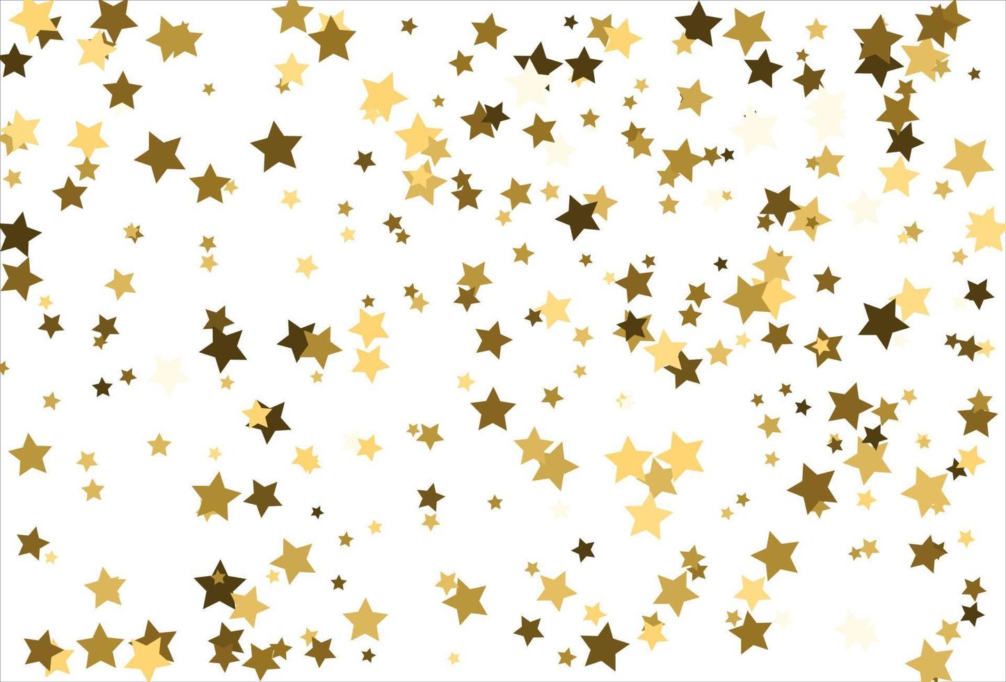 Random falling gold stars on white background. Glitter pattern for banner, greeting card, Christmas and New Year card, invitation, postcard, paper packaging vector