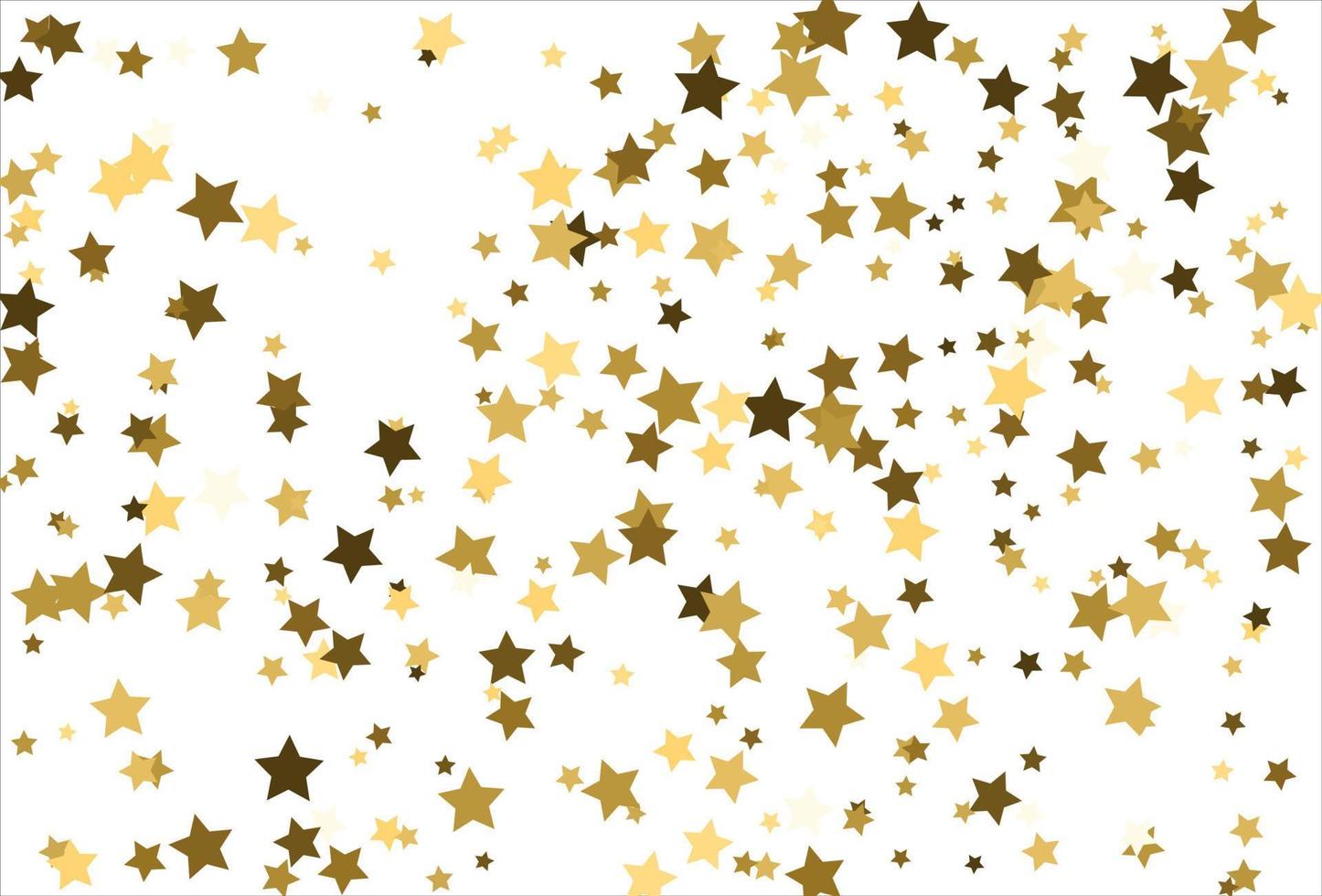Random falling gold stars on white background. Glitter pattern for banner, greeting card, Christmas and New Year card, invitation, postcard, paper packaging vector