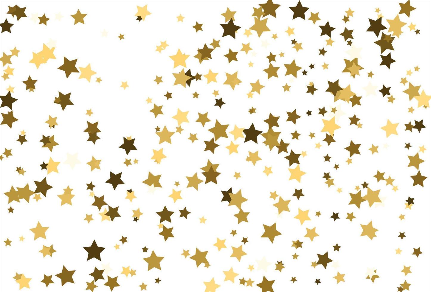 estrellas doradas que caen al azar sobre fondo blanco. patrón brillante para pancarta, tarjeta de felicitación, tarjeta de navidad y año nuevo, invitación, postal, embalaje de papel vector