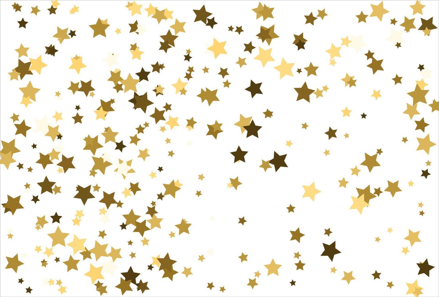 Random falling gold stars on white background. Glitter pattern for banner, greeting card, Christmas and New Year card, invitation, postcard, paper packaging vector