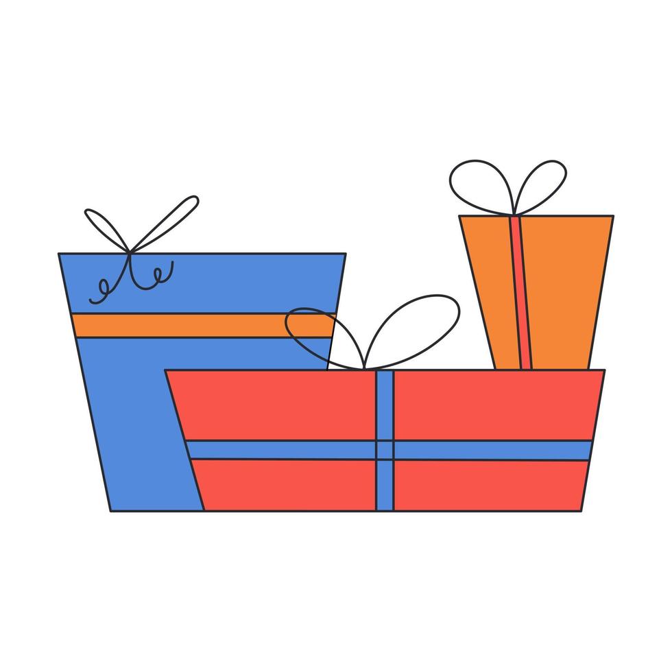 Pile of gifts surprises. Birthday Box. Vector flat illustration for birthday, party, promotions and marketing