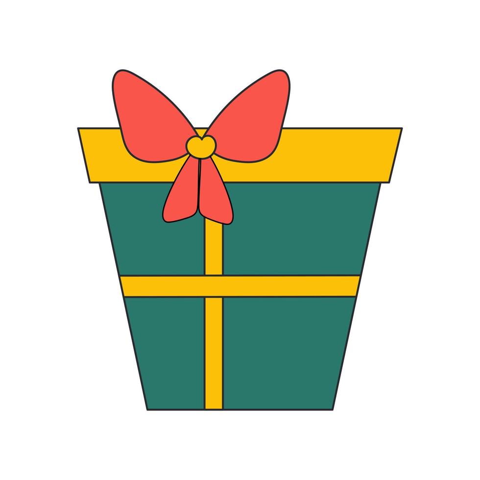 Surprise green gift with a red ribbon. Birthday Box. Vector flat illustration for birthday, party, promotions and marketing.