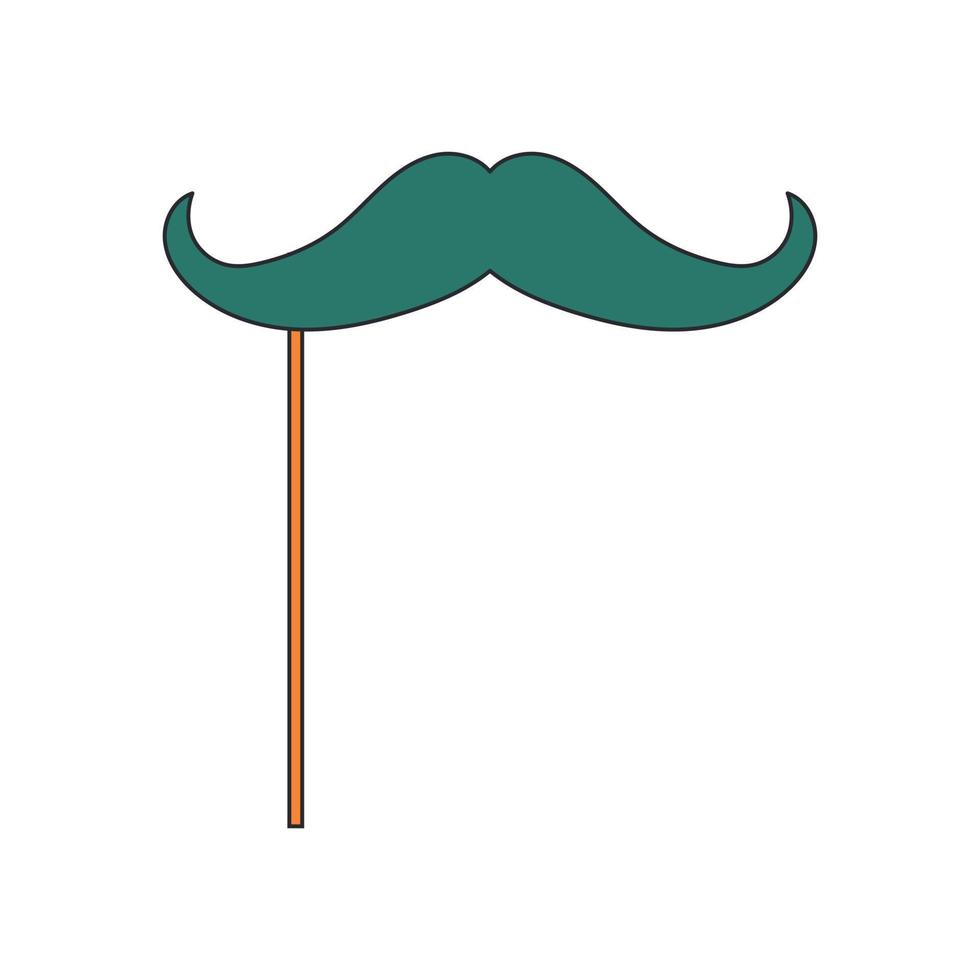 Vintage green mustache on a stick. Paper props for party. Masks for a photo shoot. Fashion retro hippie style. Vector illustration on white background