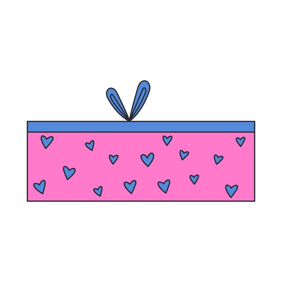 Pink surprise gift with hearts. Birthday Box. Vector flat illustration for birthday, party, promotions and marketing